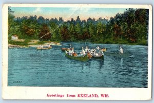 1940 Exeland Wisconsin WI Vintage Postcard Greetings Canoe Boat Exterior Posted