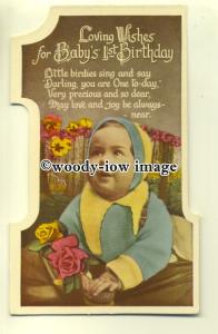 su1859  - Baby's 1st Birthday and Verse, Little Boy ,shaped as a 1 -  postcard 