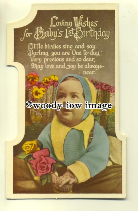 su1859  - Baby's 1st Birthday and Verse, Little Boy ,shaped as a 1 -  postcard 