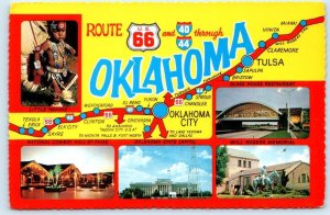 OKLAHOMA ~  Illustrated Map ROUTE 66 Cartograph Roadside c1970s ~ 4x6 Postcard