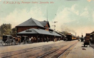 J27/ Janesville Wisconsin Postcard c1910 CM&STP Railroad Depot 174