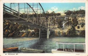 Mt Branson Missouri~Steel Bridge over River~Line of Boats~White River Art Stn Pc