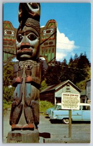 Native Americana~Ketchikan Alaska~Chief Johnson Totem Pole~Vintage Postcard