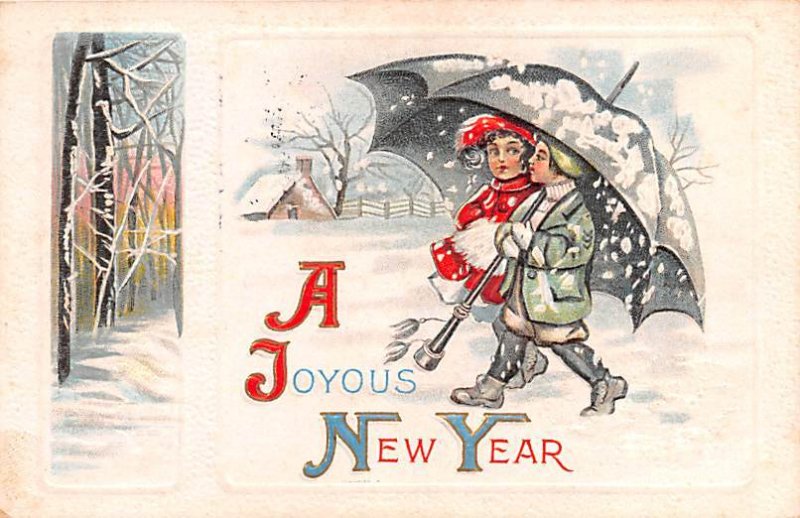 A Joyous New Year Couple Under Umbrella Postal Used Date Unknown 