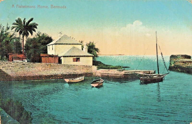 BERMUDA-A FISHERMAN'S HOME~1911 WEISS POSTCARD