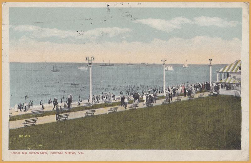 Ocean View, Virginia - Looking at the ships & Sailboats Seaward - 1918