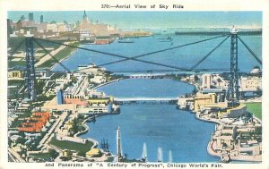 1933 Century Of Progress Chicago Worlds Fair Aerial View of Sky Ride Postcard