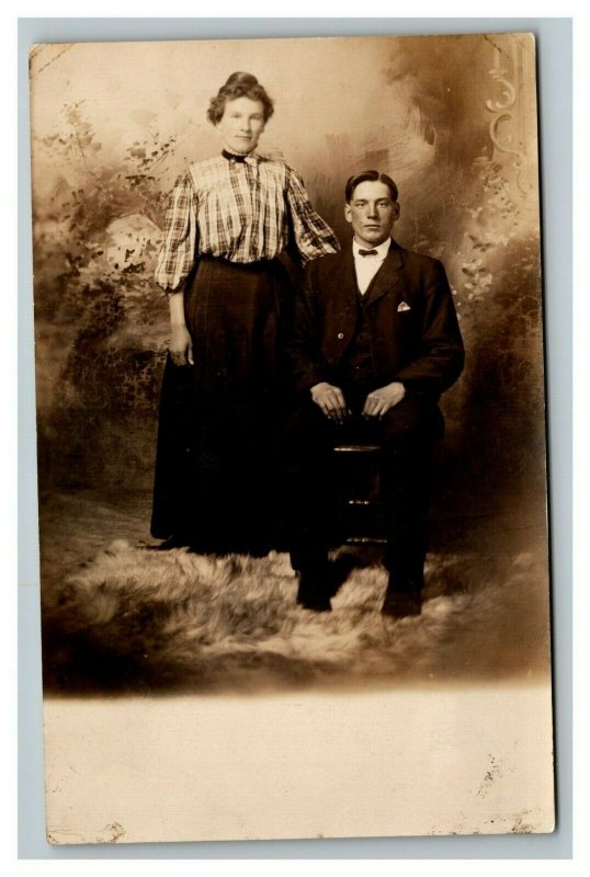 Vintage 1910's RPPC Postcard Photo of Man and Woman