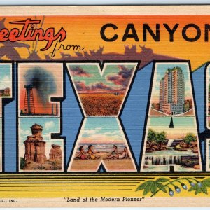 c1940s Canyon, TX Greetings Linen Curt Teich Postcard Curteich 3d Letters A114