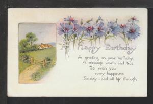 A Happy Birthday,House,Flowers Postcard 