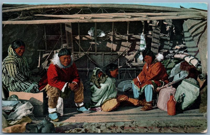 ESKIMO USING SKIN BOAT FOR A HOUSE ANTIQUE POSTCARD