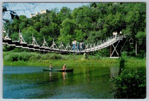 Souris Swinging Bridge, Green Canoe, Souris Manitoba, Chrome Postcard