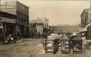 Bloomington Wisconsin WI Fire Store Displays Brought to Street 1910 RPPC