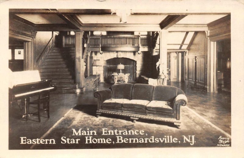 RPPC, Bernardsville, New Jersey NJ   EASTERN STAR HOME~Lobby & Piano  Postcard