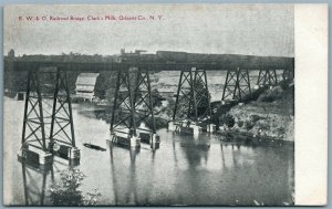 ORLEANS CO. NY CLARK'S MILLS RAILROAD BRIDGE ANTIQUE POSTCARD railway train