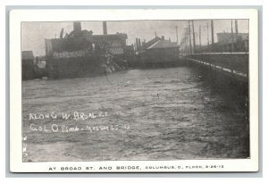 Vintage 1913 Photo Postcard Broad Street & Bridge During Flood Columbus Ohio