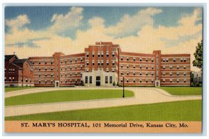 c1940's St. Mary's Hospital 101 Memorial Drive Kansas City Missouri MO Postcard