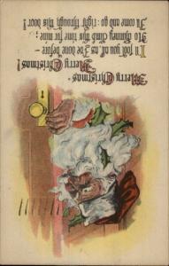 Christmas - Santa Claus Peaks From Behind Door c1915 Postcard