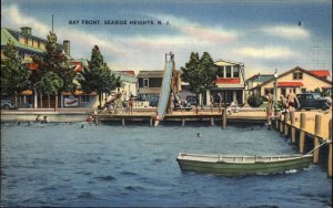 Seaside Heights New Jersey NJ Bay Front Water Slide Linen Vintage Postcard