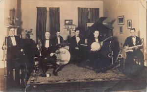 J72/ Mt Vernon Ohio RPPC Postcard c1910 Interior Men Band Orchestra 391