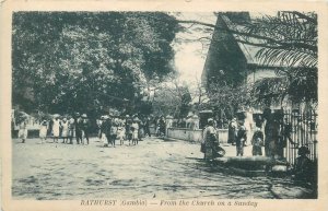 Gambia Bathurst scene from the church on a Sunday ethnic community life postcard 