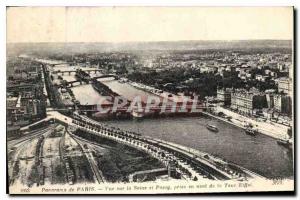 Old Postcard Panorama of Paris along the Seine and Passy taken downstream of ...