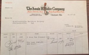 1941 THE LOUIS H. BOLCE CO. Paint Company CINCINNATI, OH. Letterhead Receipt