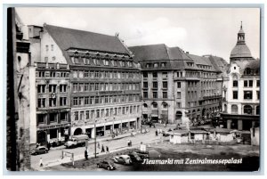 1958 Central Exposition Palace Street View Cars Leipzig RPPC Photo Postcard