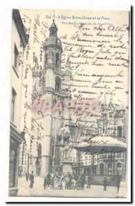 Hal Old Postcard L & # 39eglise Notre Dame and Place (children kiosk)