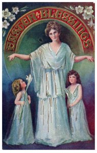 Vintage Easter Blessings Angel Children Lilies Unposted Postcard