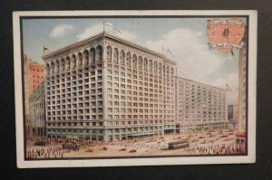 Mint USA Advertisement Postcard Mandel Brothers Building Heart of Chicago IL