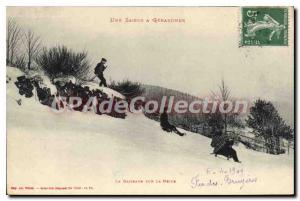 Old Postcard Gerardmer A Season slipping on snow ski sledge