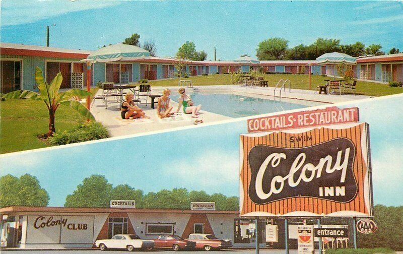 Autos Pool Colony Inn 1960s Postcard roadside Joplin Missouri MWM 6040