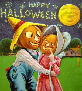 Fantasy Halloween Goblins Farmers Big Moon Man Postcard Sanders Original Unused