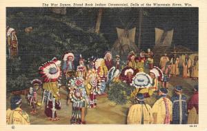 WI, Wisconsin   STAND ROCK INDIAN WAR DANCE-Native Americans    c1940's Postcard
