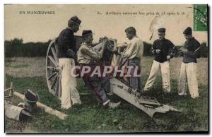 Old Postcard Army Gunners cleaning their room 75 after shooting