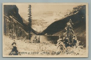 LAKE LOUISE CANADA SUMMER SNOW STORM VINTAGE REAL PHOTO POSTCARD RPPC