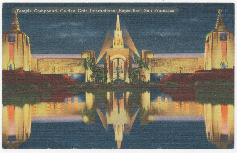 1939 GGIE San Francisco CA Temple Compound Colden Gate Exposition Night View 2