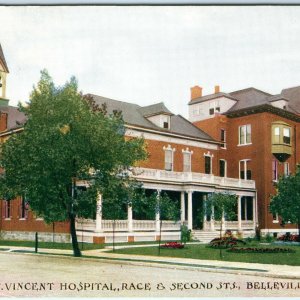 1908 Belleville, Ill St Vincent Hospital Litho Photo Postcard Race & 2nd Sts A35