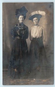 RPPC FREDERICKTOWN, OH ~ 2 Pretty LADIES w/FANCY HATS 1908 Knox County Postcard
