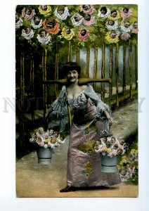 497526 MULTIPLE BABIES Kids Flowers Roses Girl w/ carrying yoke Collage postcard