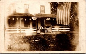 Real Photo PC Man Outside House in/near Atlantic City, New Jersey Patriotic