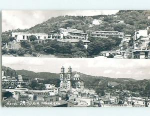 old rppc TWO PANORAMIC VIEWS ON ONE POSTCARD Taxco - Guerrero Mexico HM2180