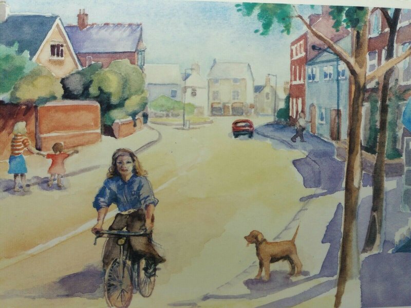 Vintage Postcard Summer Day Kibworth High Street Painting by Nan Whiteway 1980s