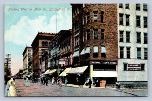 J87/ Springfield Ohio Postcard c1910 Main Street West Stores Sullivans 1251