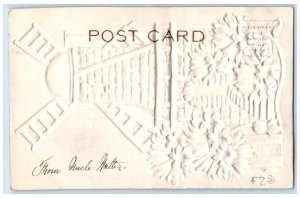 c1910's Christmas Windmill Flowers Airbrushed Embossed Antique Postcard