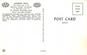 2~Chrome Postcards  St Ignace, MI Michigan  NORMANDY MOTEL Multi View ROADSIDE 