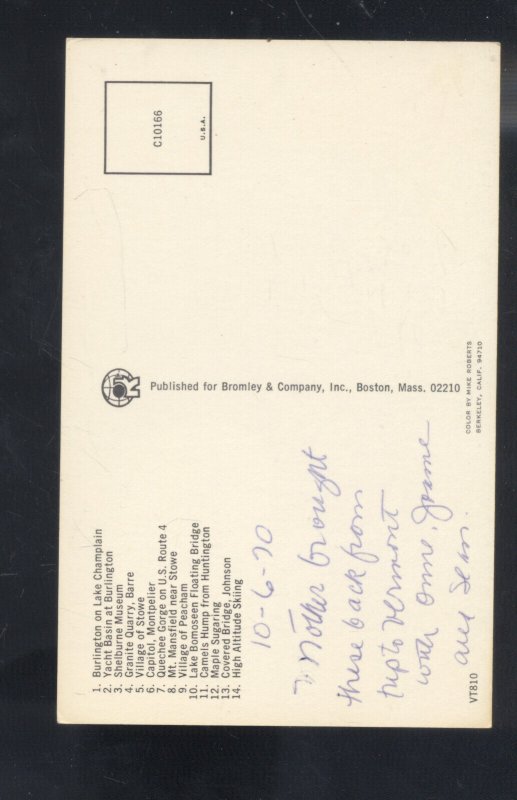 GREETINGS FROM VERMONT STATE MAP VT. VINTAGE POSTCARD