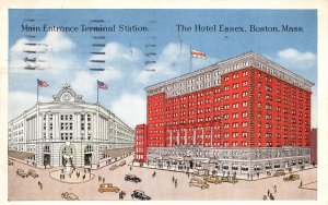 Vintage Postcard 1933 Main Entrance Terminal Station Hotel Essex Boston Mass.