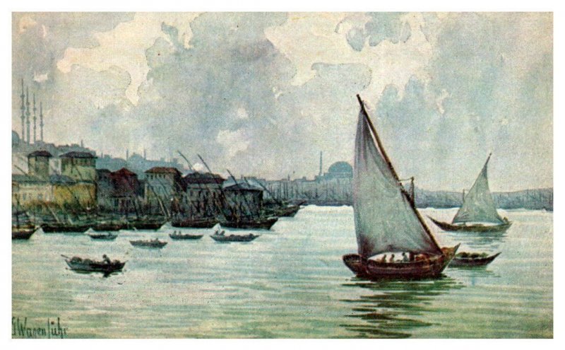 Sailboats in Constantinople Boat Postcard